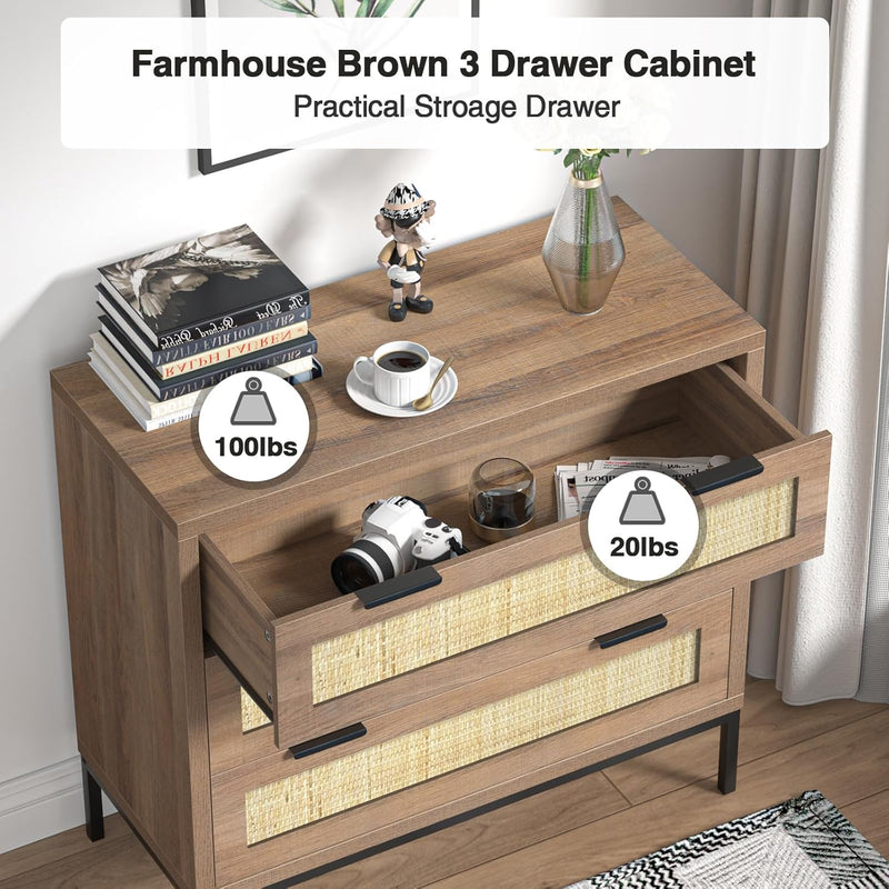 Rattan Chest of Drawers with 3 Storage Organiser