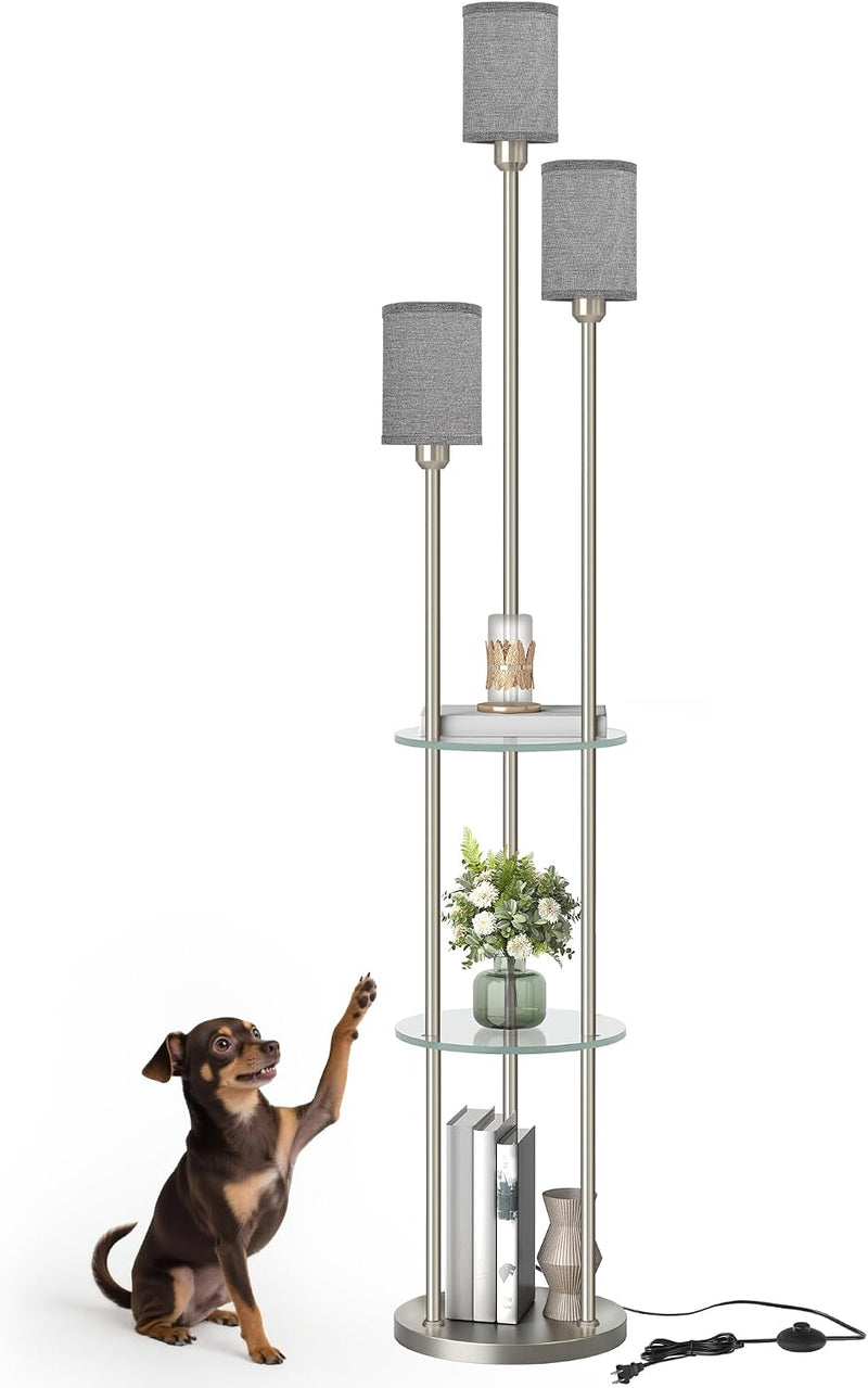 Floor Lamp with Shelves Industrial 3 Linen Shades