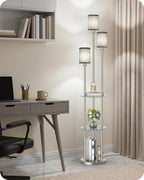Floor Lamp with Shelves Industrial 3 Linen Shades