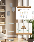 Floor Lamp with Shelves Industrial 3 Linen Shades
