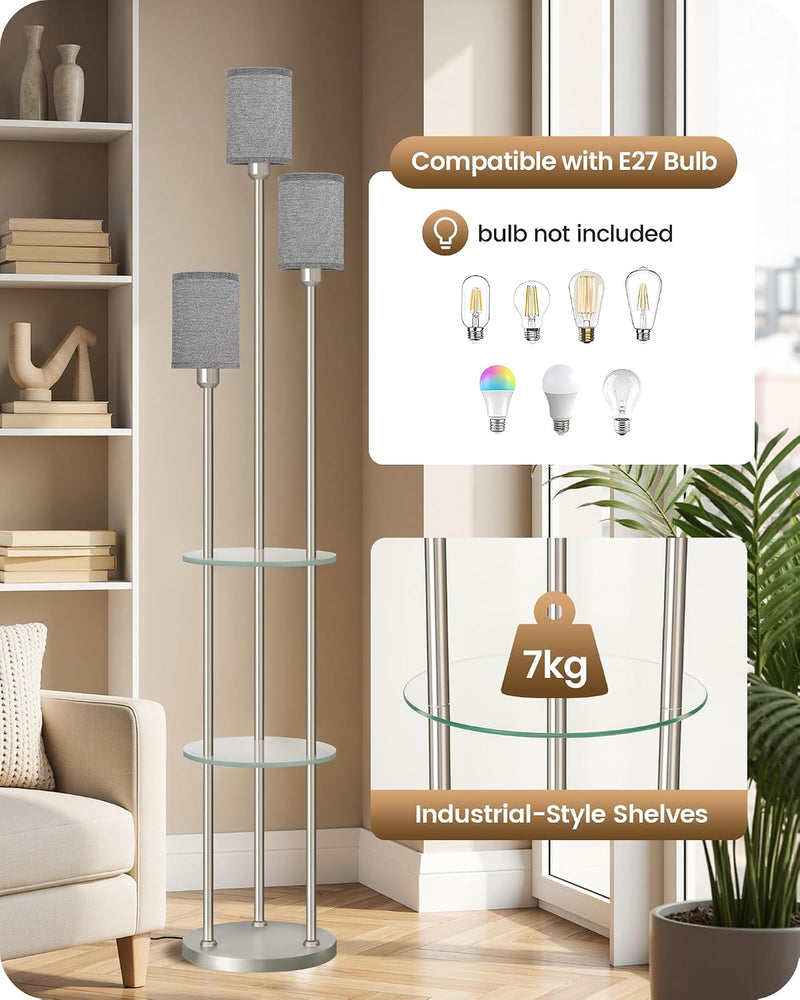 Floor Lamp with Shelves Industrial 3 Linen Shades