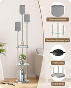 Floor Lamp with Shelves Industrial 3 Linen Shades