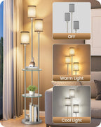 Floor Lamp with Shelves Industrial 3 Linen Shades