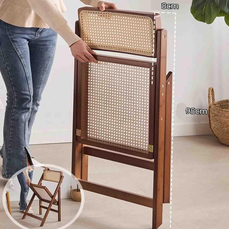 Rattan Folding Chair Backrest Minimalist Homestay Solid Wood