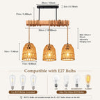 Rattan Pendant Light Kitchen Island Chandelier Height Adjustable
