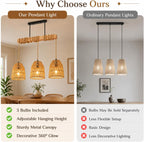 Rattan Pendant Light Kitchen Island Chandelier Height Adjustable