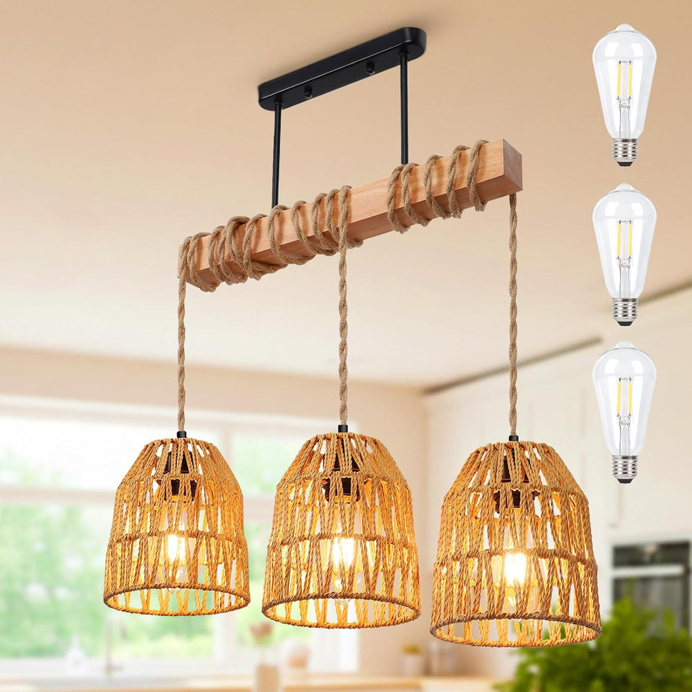 Rattan Pendant Light Kitchen Island Chandelier Height Adjustable