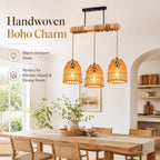 Rattan Pendant Light Kitchen Island Chandelier Height Adjustable
