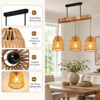 Rattan Pendant Light Kitchen Island Chandelier Height Adjustable