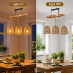 Rattan Pendant Light Kitchen Island Chandelier Height Adjustable