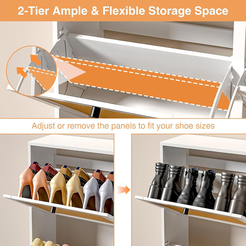 Rattan Shoe Storage Cabinet with 4 Flip Drawers