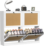 Rattan Shoe Storage Cabinet with 4 Flip Drawers