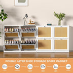 Rattan Shoe Storage Cabinet with 4 Flip Drawers