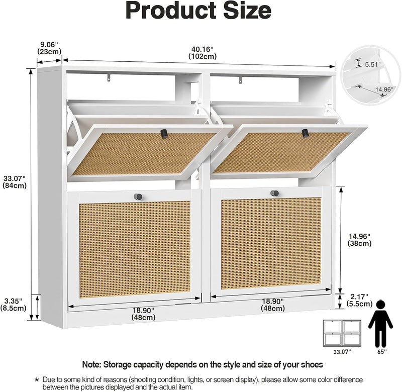 Rattan Shoe Storage Cabinet with 4 Flip Drawers