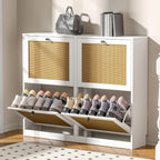 Rattan Shoe Storage Cabinet with 4 Flip Drawers