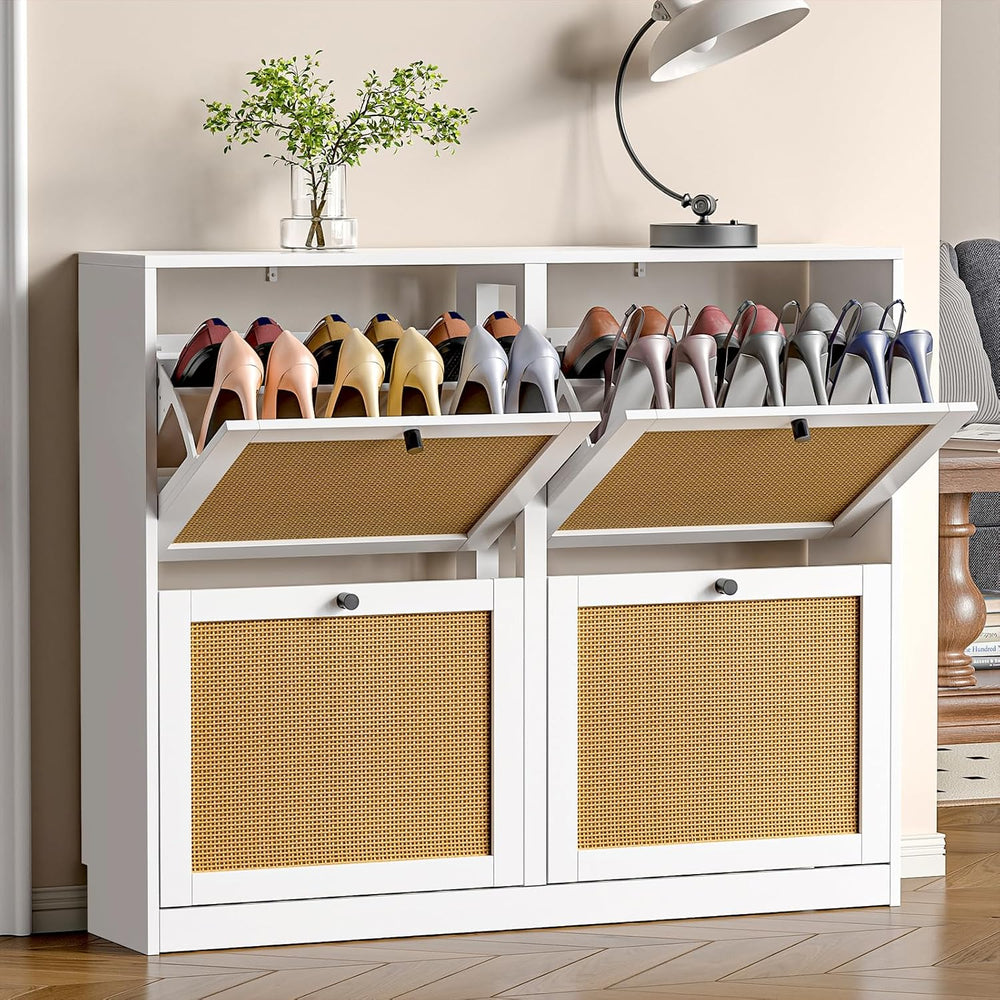 Rattan Shoe Storage Cabinet with 4 Flip Drawers