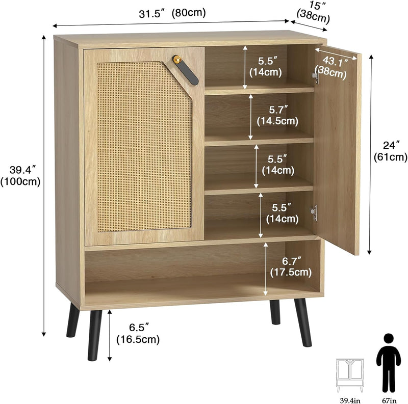 Rattan Shoe Storage Unit 4 Tier Wooden Rack