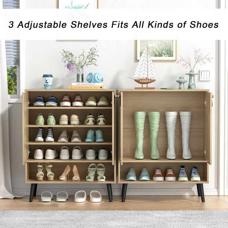 Rattan Shoe Storage Unit 4 Tier Wooden Rack