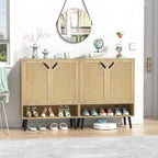 Rattan Shoe Storage Unit 4 Tier Wooden Rack