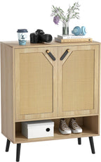 Rattan Shoe Storage Unit 4 Tier Wooden Rack