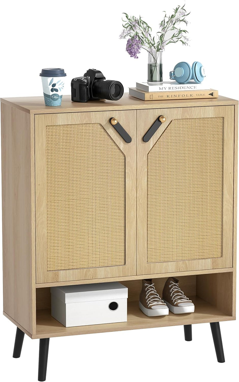 Rattan Shoe Storage Unit 4 Tier Wooden Rack