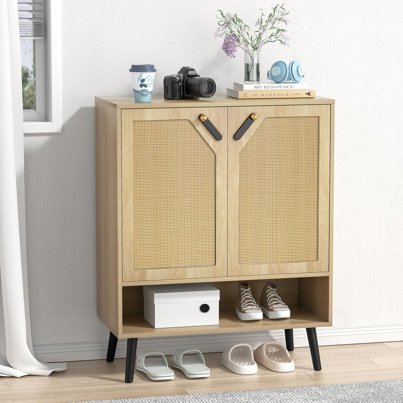 Rattan Shoe Storage Unit 4 Tier Wooden Rack