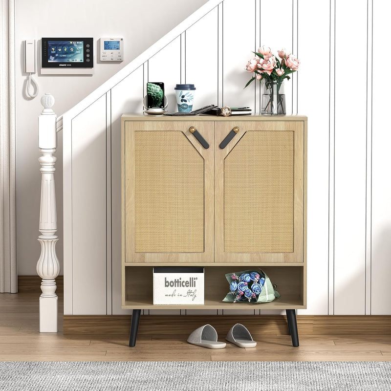 Rattan Shoe Storage Unit 4 Tier Wooden Rack