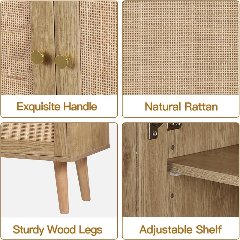 Rattan Sideboard Cabinet with 2 Doors Kitchen Storage