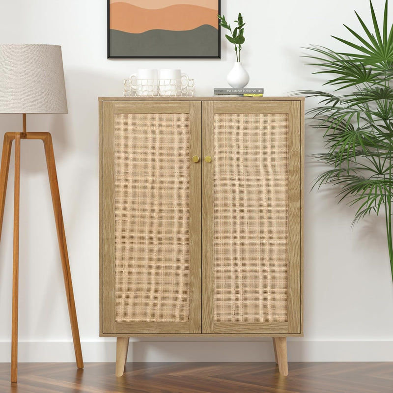 Rattan Sideboard Cabinet with 2 Doors Kitchen Storage