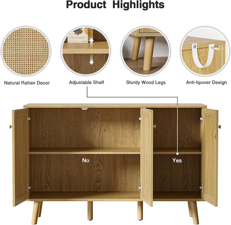Rattan Sideboards for Living Room Buffet Storage Cabinet