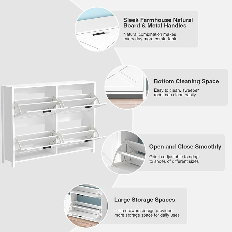 Shoe Storage Cabinet with 4 Flip Drawers 16-24