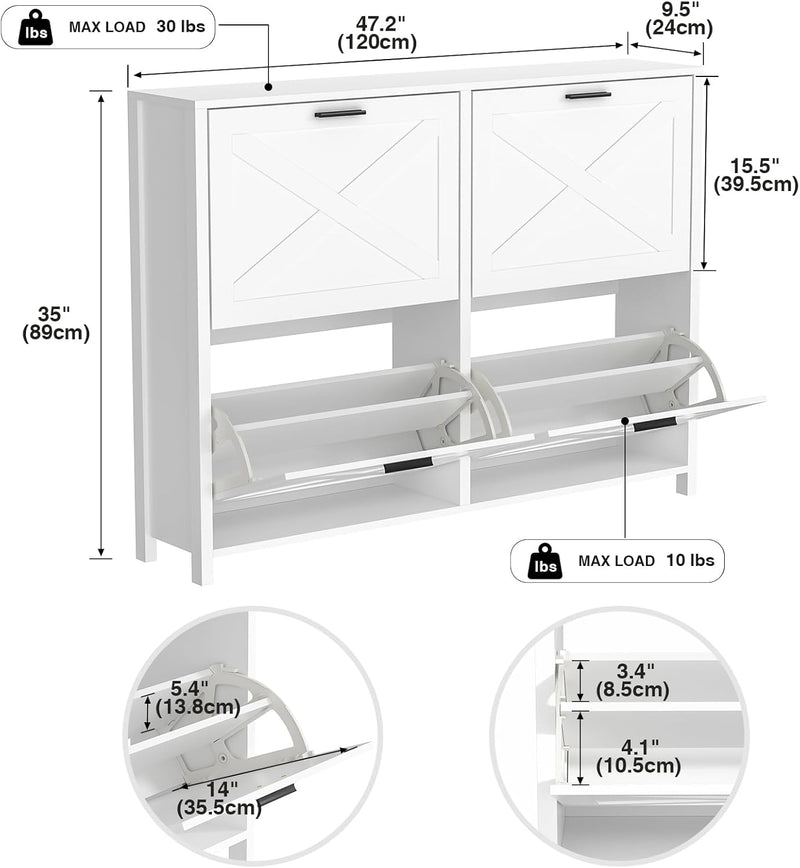 Shoe Storage Cabinet with 4 Flip Drawers 16-24