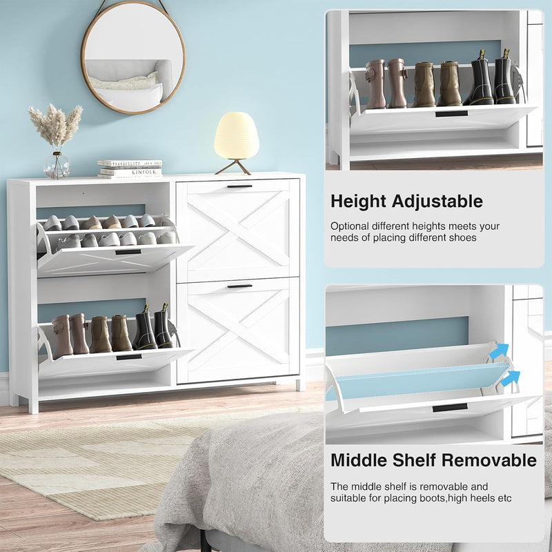 Shoe Storage Cabinet with 4 Flip Drawers 16-24