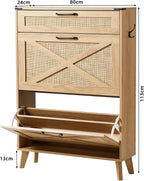 Rattan Slim Narrow Shoe Storage with 2 Flip
