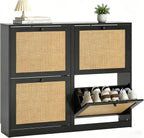 Rattan Slim Shoe Storage Cabinet with 4 Flip