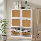 Rattan Slim Shoe Storage Cabinet with 4 Flip