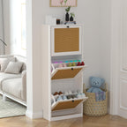 Rattan Slim Shoe Storage Cabinet with 4 Flip