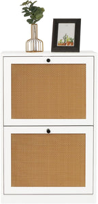 Rattan Slim Shoe Storage Cabinet with 4 Flip
