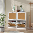 Rattan Slim Shoe Storage Cabinet with 4 Flip