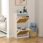 Rattan Slim Shoe Storage Cabinet with 4 Flip