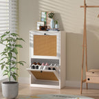 Rattan Slim Shoe Storage Cabinet with 4 Flip