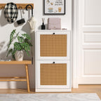 Rattan Slim Shoe Storage Cabinet with 4 Flip