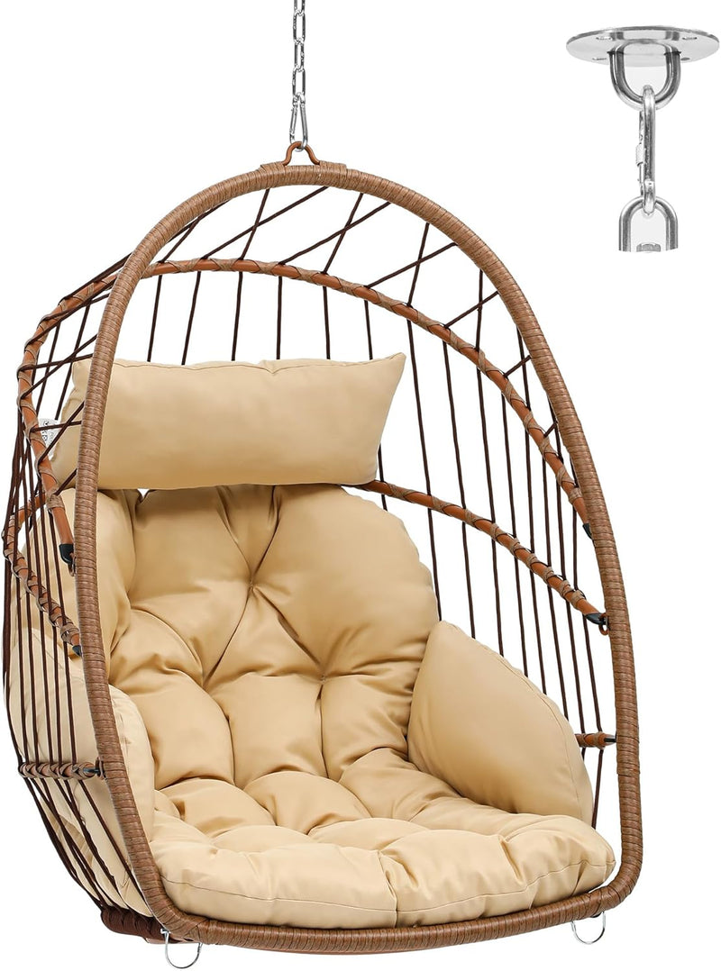 Rattan Swing Chair Hanging Cushioned Egg in Ft