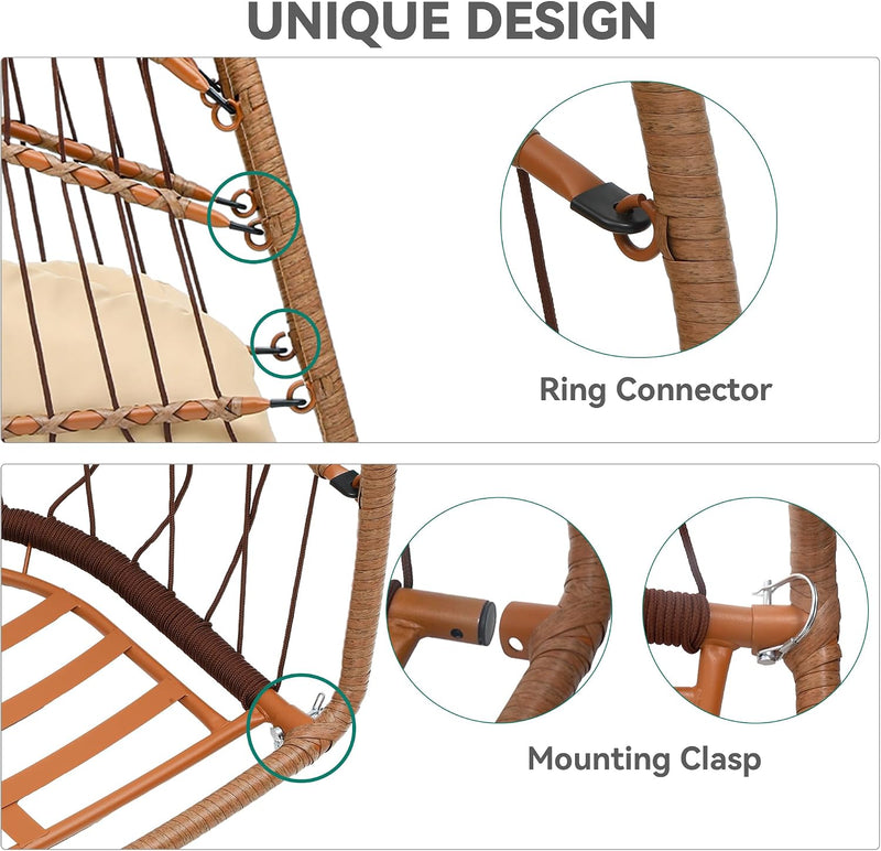 Rattan Swing Chair Hanging Cushioned Egg in Ft
