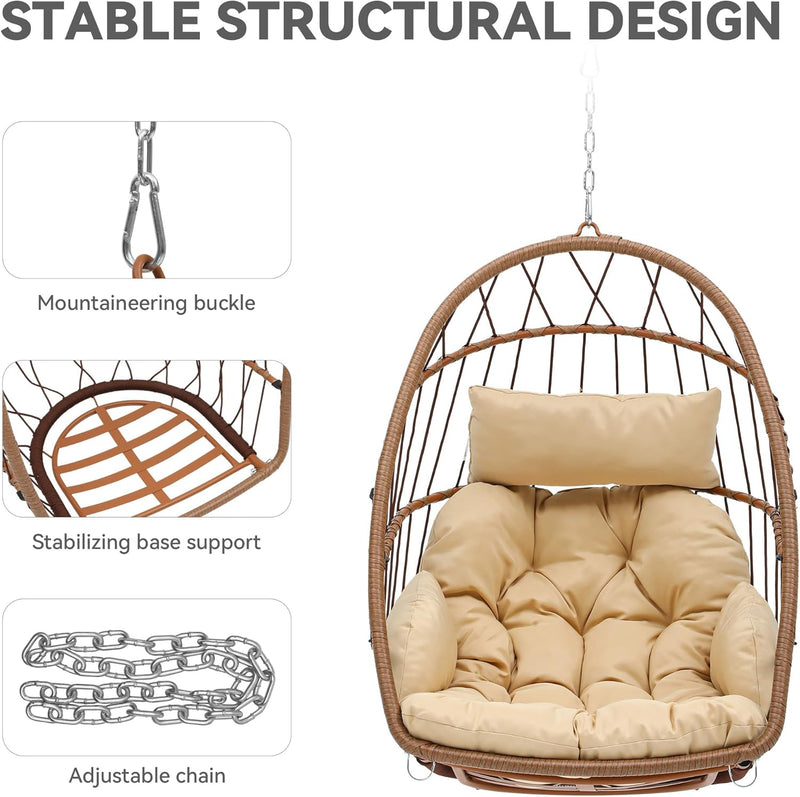 Rattan Swing Chair Hanging Cushioned Egg in Ft