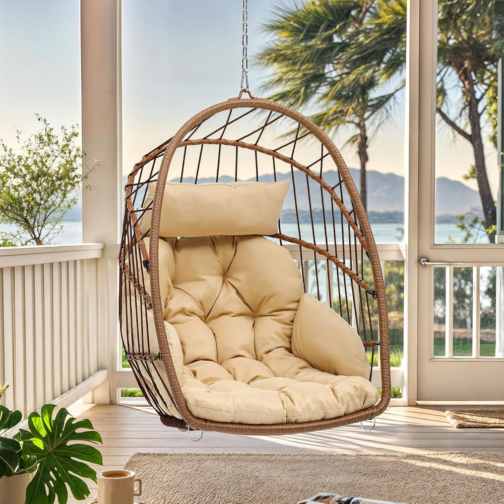 Rattan Swing Chair Hanging Cushioned Egg in Ft