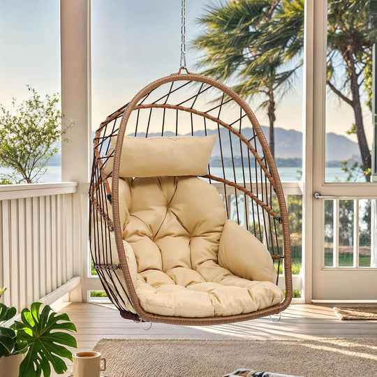 Rattan Swing Chair Hanging Cushioned Egg in Ft