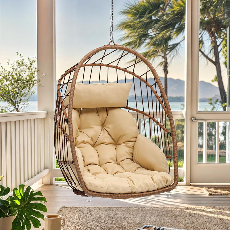 Rattan Swing Chair Hanging Cushioned Egg in Ft