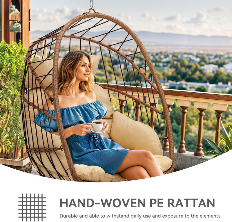 Rattan Swing Chair Hanging Cushioned Egg in Ft