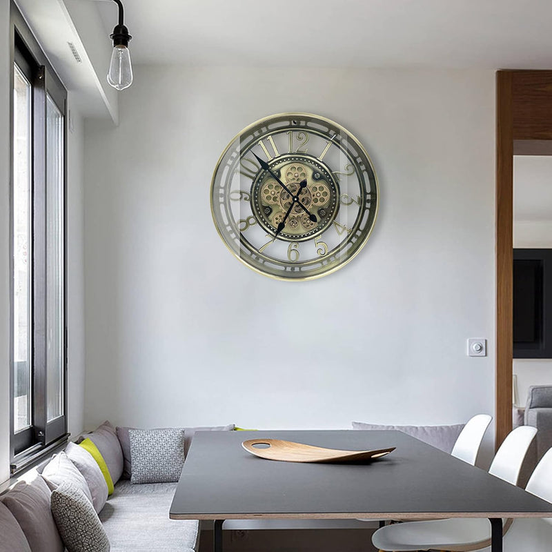 Real Moving Gears Wall Clock Large Modern Metal